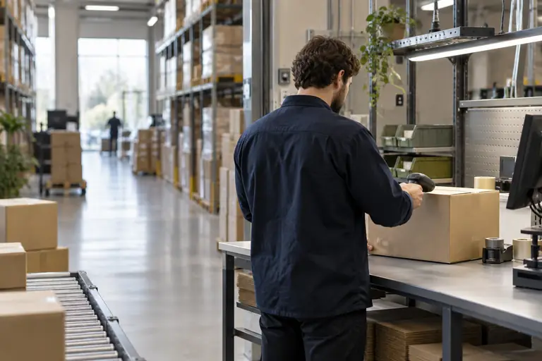 Réception organisée de marchandises dans un espace logistique sobre